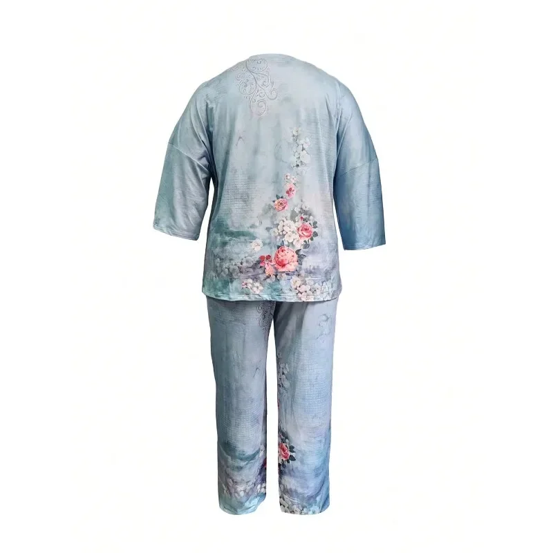 حجم كبير 1XL-5XL امرأة الموضة الجديدة 2 قطعة السراويل و تي شيرت السيدات بدلة غير رسمية عالية الخصر السراويل موضة قطعتين مجموعات ﻿