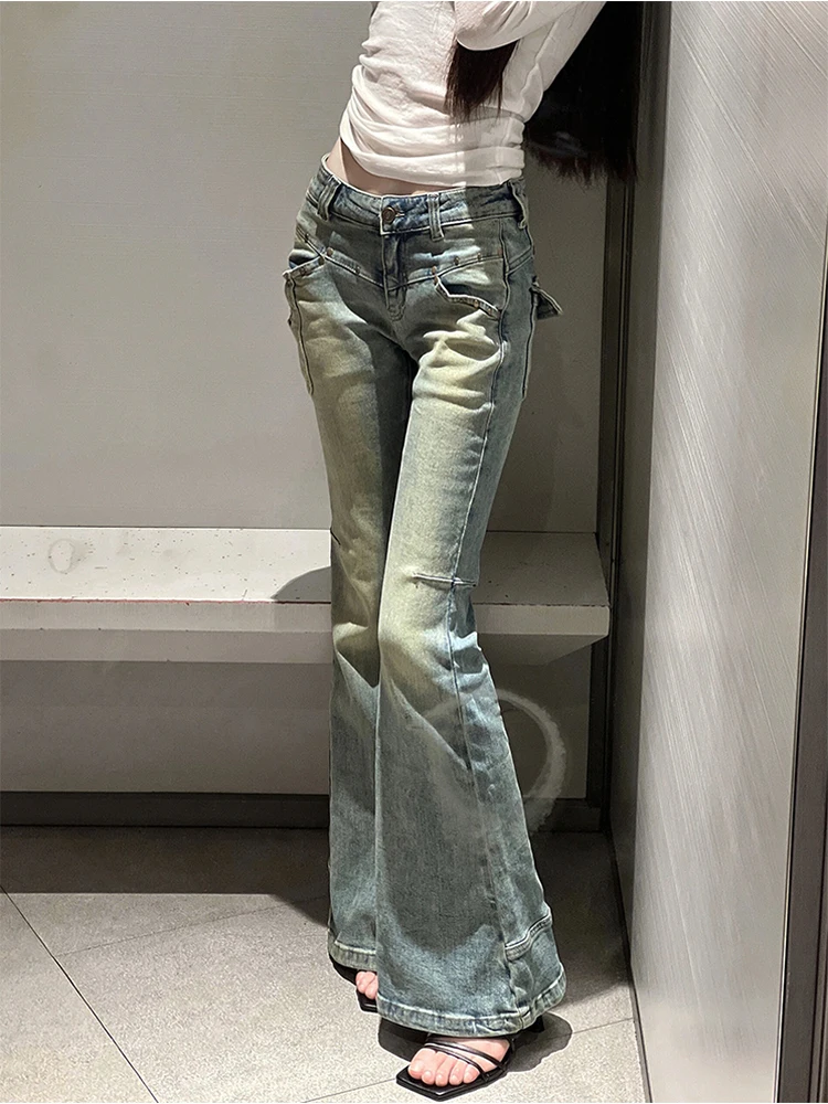 

Осень-зима 202, женские расклешенные джинсовые брюки Y2k с низкой посадкой, узкие брюки-трубы, джинсы-клеш, новые джинсы в Корейском стиле 2000-х годов