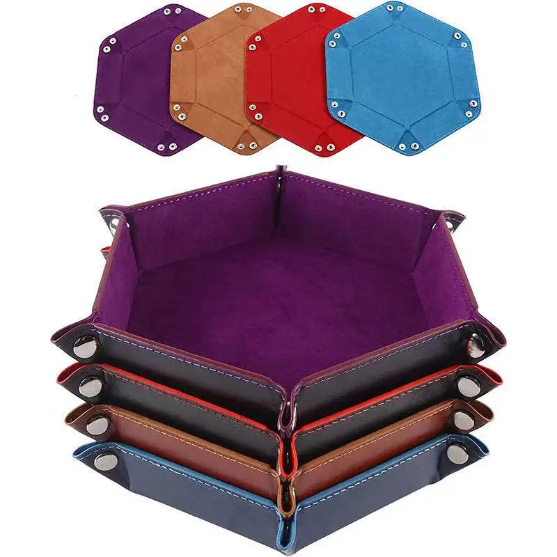 Tray dice holder hexagonal trays folding PU leather for dice games like RPG, DND and other table games