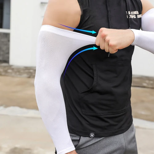 Imagen 2 del producto Nuevas mangas de brazo de protección solar de talla grande de verano para hombres cubierta de brazo de secado rápido manga deportiva de seda de hielo manga antiescaldaduras solares al aire libre
