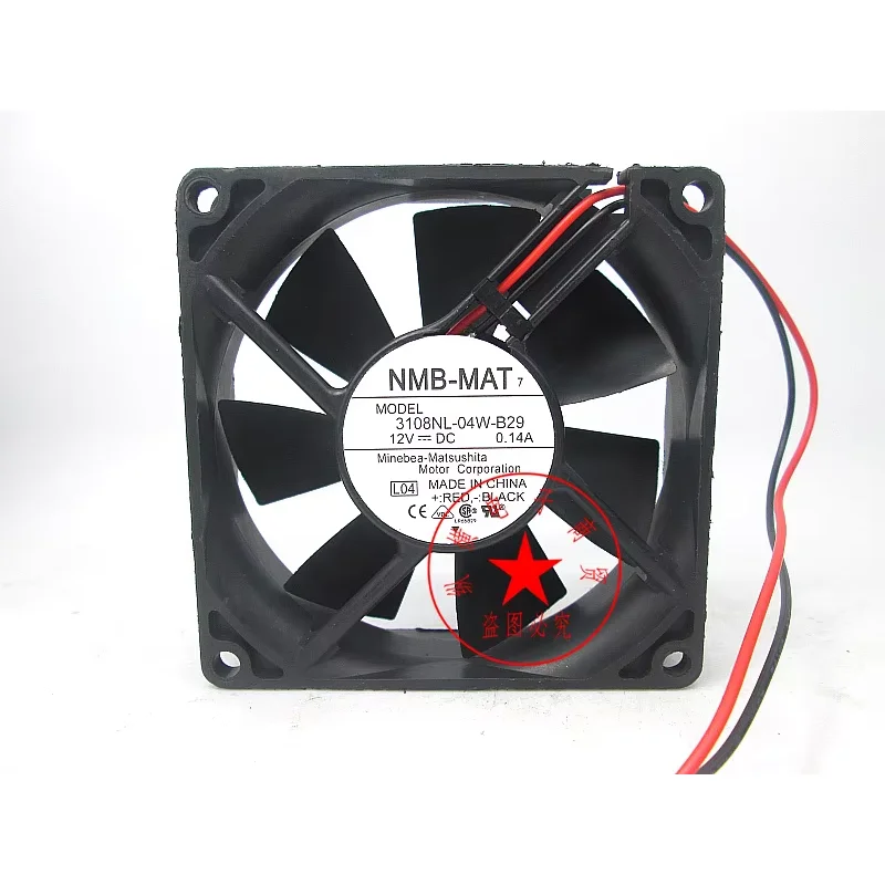 NMB 3108NL-04W-B29 DC 24V 0.14A 80x80x20 มม.2 สาย Server พัดลมระบายความร้อน