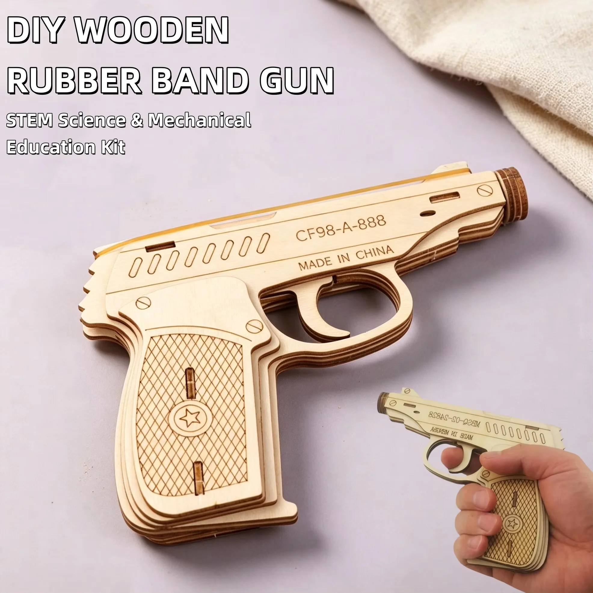 Fun STEM DIY Wooden Rubber Band Gun Model Outdoor Puzzle Toy Kit Handmade Craft Physics Science Exp تجارب فيزياء Gift for Adults