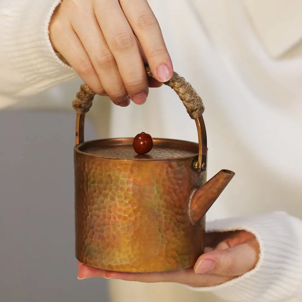 Handmade Solid Purple Copper Teapot, Vintage Lifting Handle Kettle for Kung Fu Tea