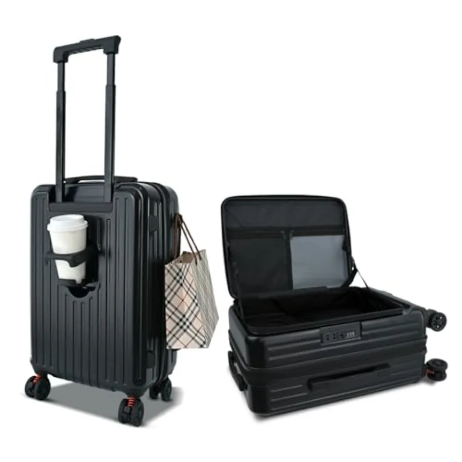 

20 inch Carry on Luggage with Wheels Airline Approved Hard Shell Suitcase Top Open Design Expandable with Cup Holder and Spinne