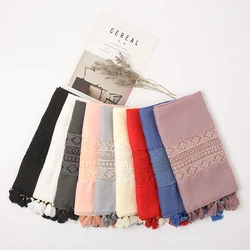 Korean version of autumn and winter long thick cotton solid color lace scarf elegant tassel cotton linen large-sized decorative