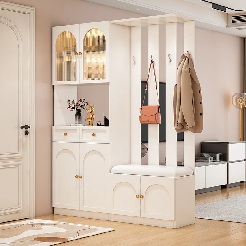 

Solid wood entrance cabinet Entry shoe Coat rack integrated screen partition Wall storage