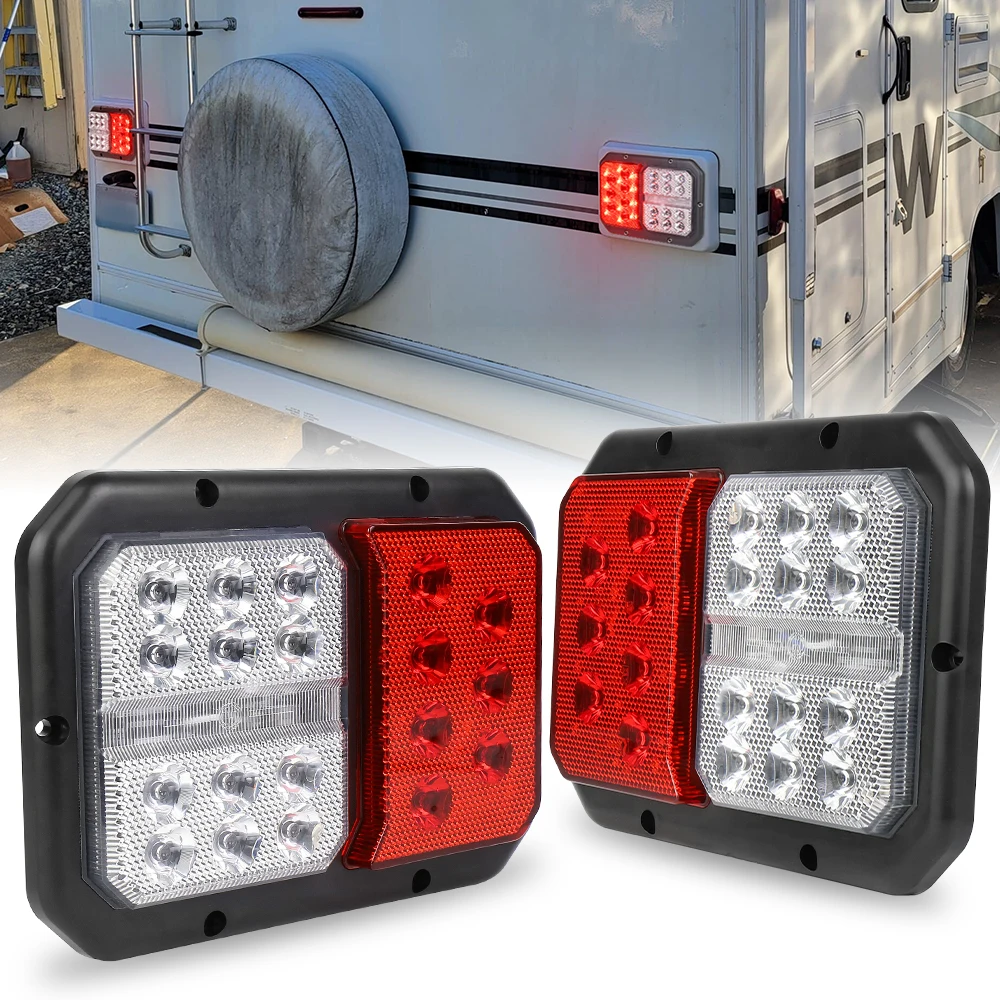 OVOVS Double LED RV Trailer Tail Lights Red Brake Turn Signal Reverse Light Vertical Horizontal Mount for RV Camper Home