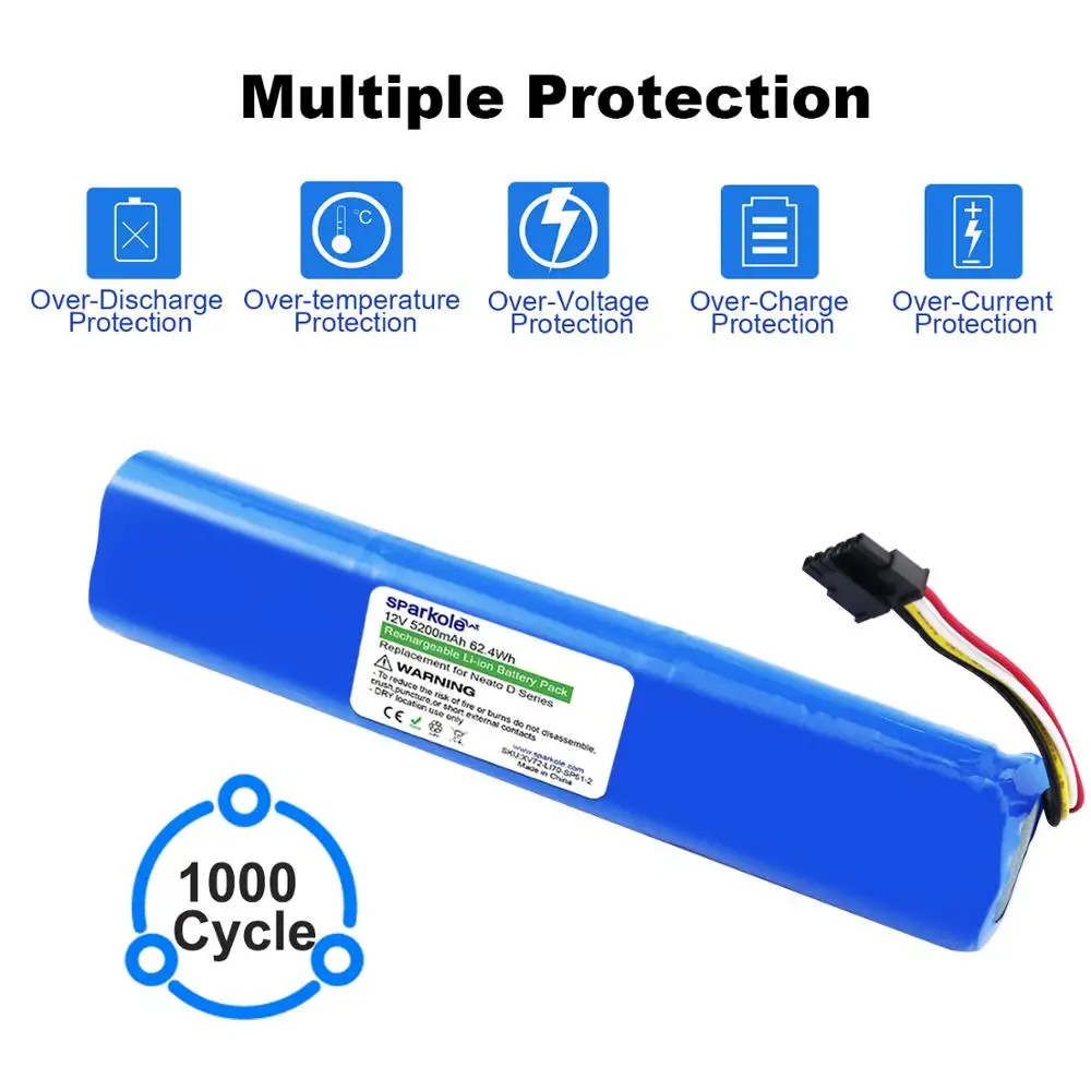 Sparkole Upgrade 12V 5200mAh Li-ion Battery For Neato BotVac D Series 70e 75 80 85 D75 D85 Vacuum Cleaner Rechargeable Battery