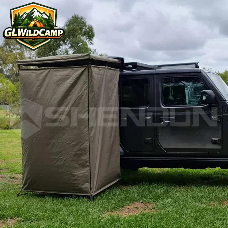 Portable Camping Shower Tent Awning Car Side Shower Tent Toilet Bathing Tent Built-in LED Strip Light
