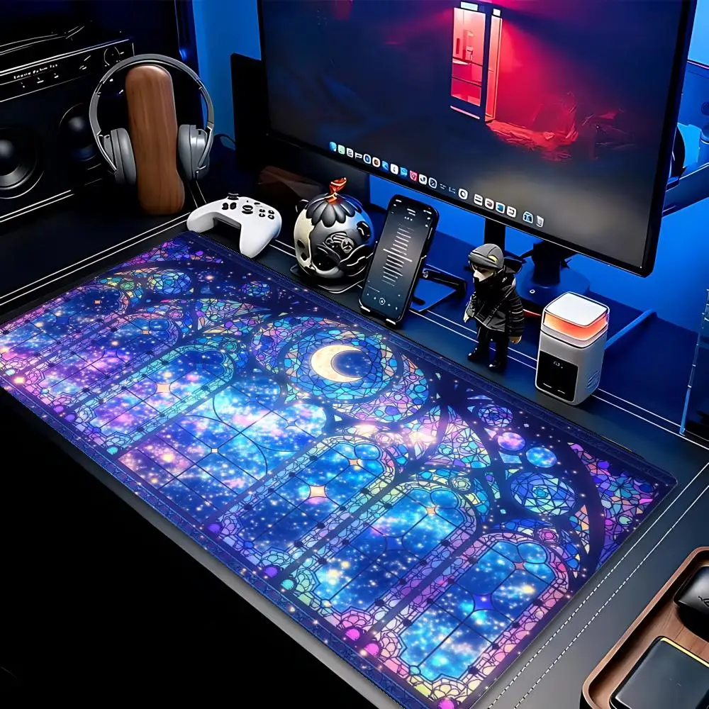 Galaxy Stained Glass Mouse Pad Fantasy Non-slip Mat Large Pc Gamer Keyboard Deskmat Gaming Accessories Computer Mousepad XXL