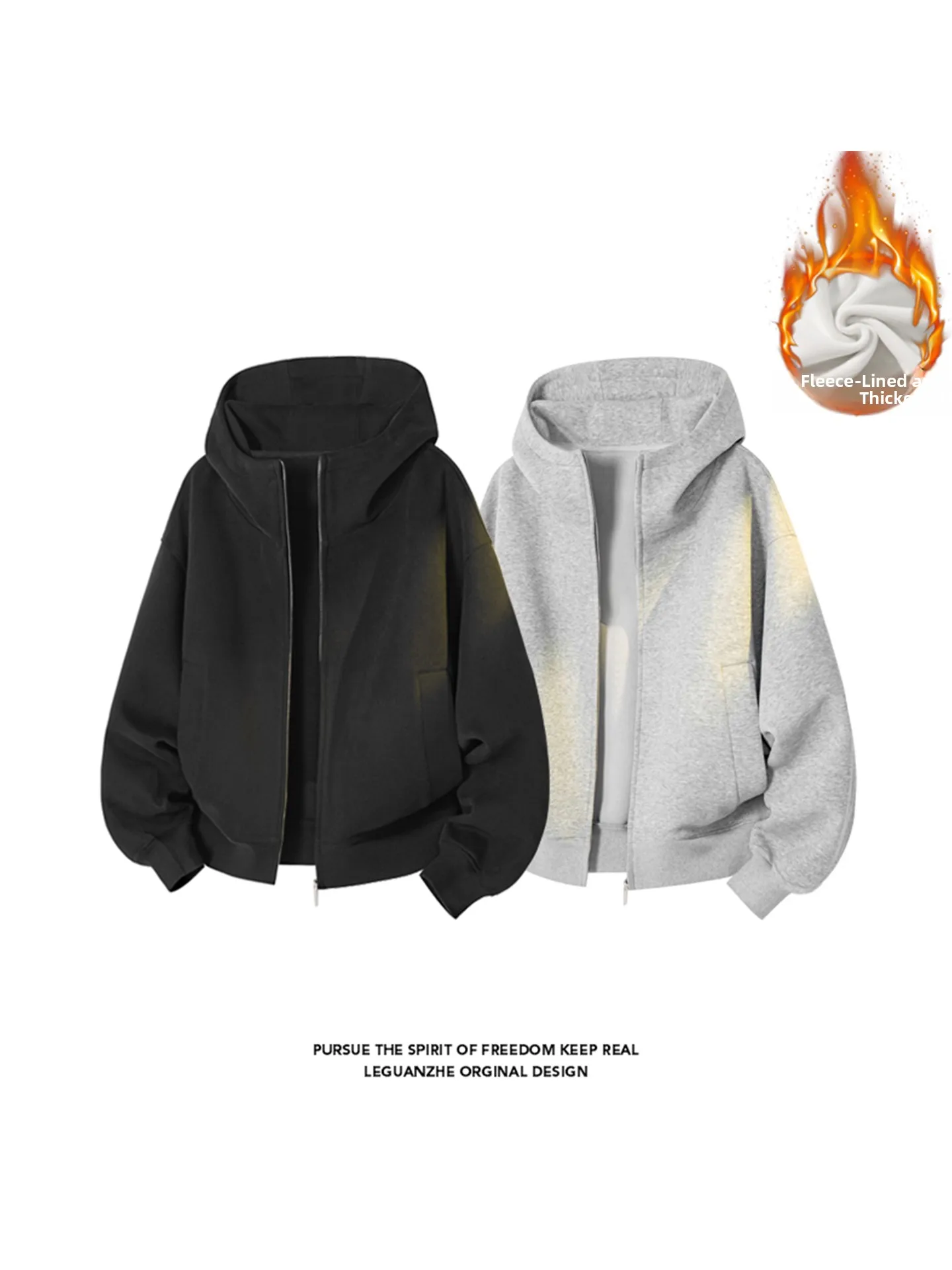 American High Street Heavyweight Hooded Open Cardigan Sweatirt Men's Autumn Winter Trendy Large Size Loose Casual Versatile...