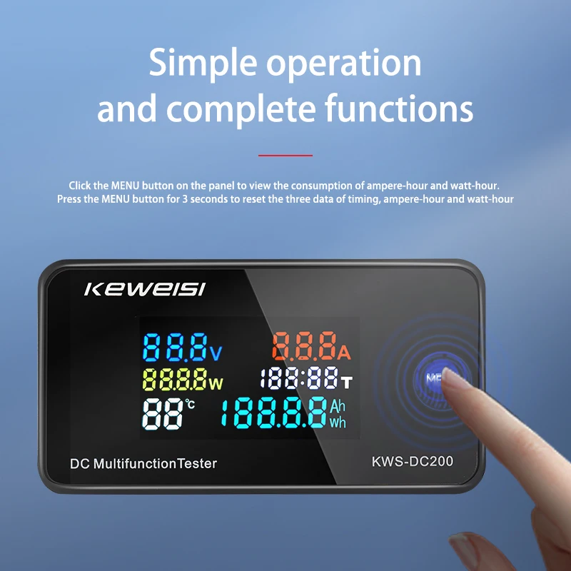KWS-DC200 Digital Voltmeter DC 0-200V Voltage Seven Functions Power Energy Meter LED Color Display Wattmeter 0-10/50/100A