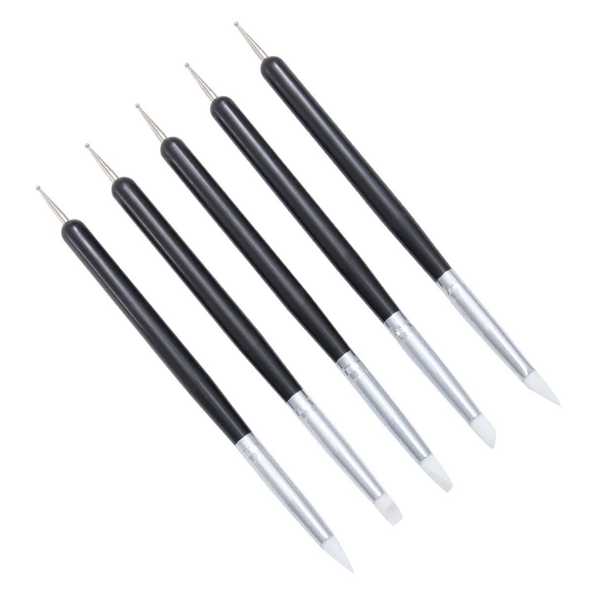 Conjunto de pincéis de silicone para arte em unhas, 5 peças, forro de desenho profissional, detalhes finos, ferramentas de pintura de unhas, kit de pincéis de manicure