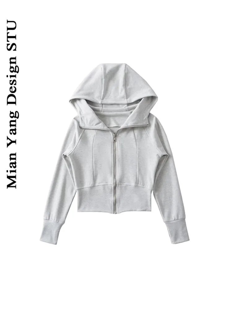 

American Sle ort Fce Spor Zipper Hoodie Women's Fitn Svel Vintage Student Jaet Cotton Nylon Material