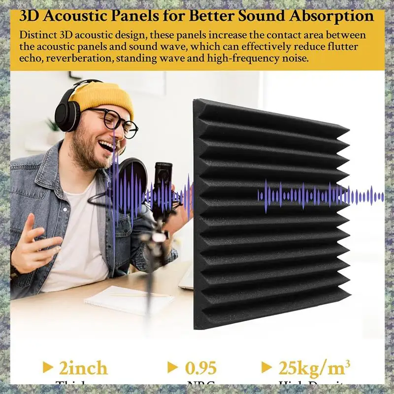 

WON 12 Pack 2X12x12inch Soundproof Wall Panels Self-Adhesive For Home Studio Office,Black&Grey