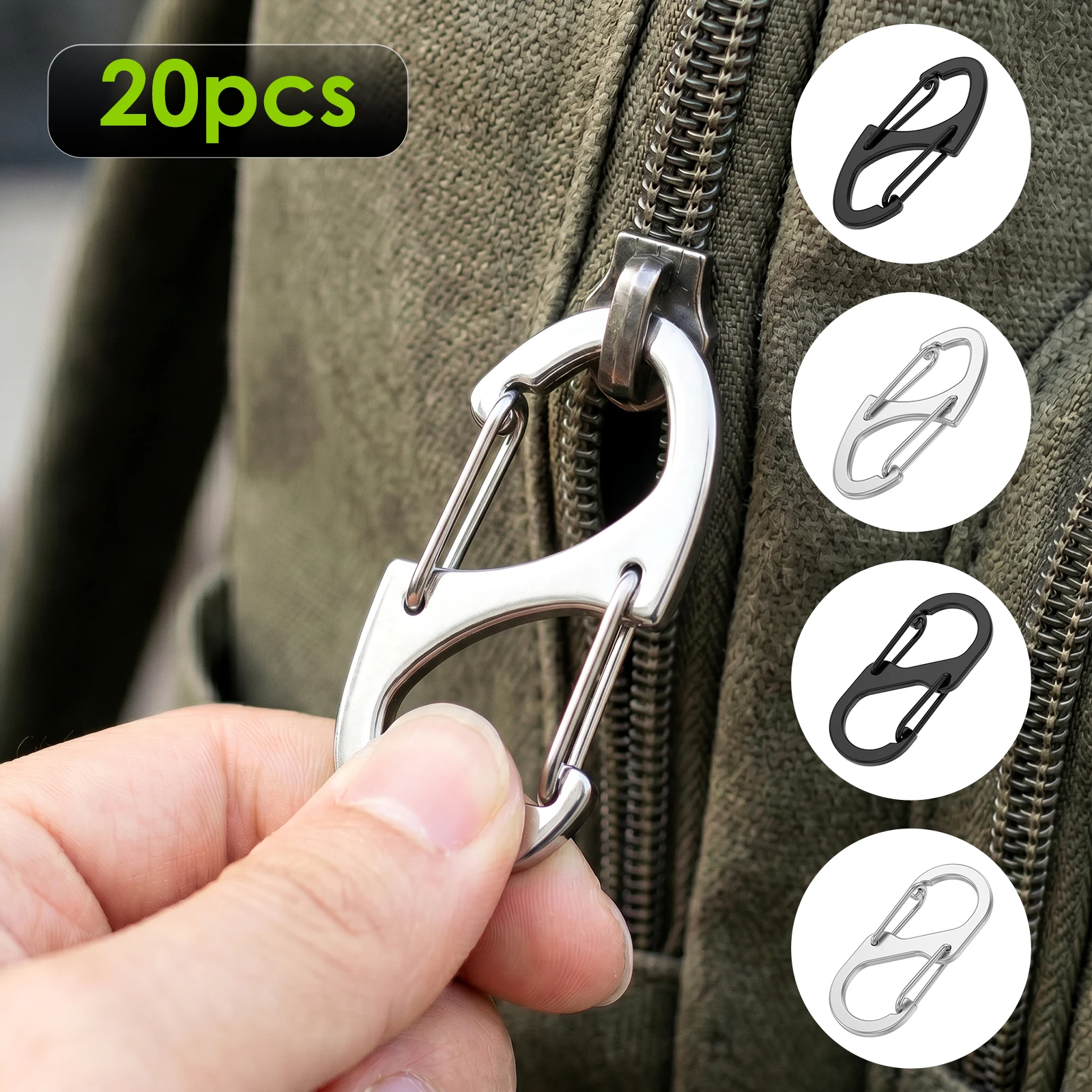 20Pcs S Dual Spring Carabiner Clip Zinc Alloy Zipper Pull Replacement Hook for Backpack Luggage Suitcase Keychain and Outdoor