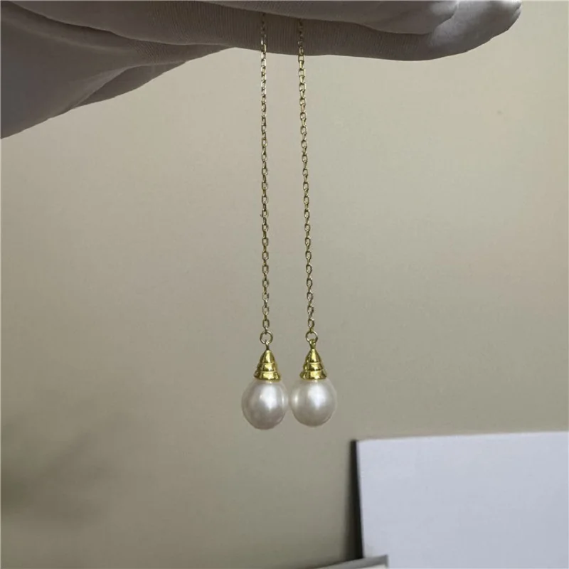 

Popular 925 Sterling Silver Natural Akoya 8-9mm White Pearl Drop Long Earrings Jewelry Gift At Wedding Free Shipping