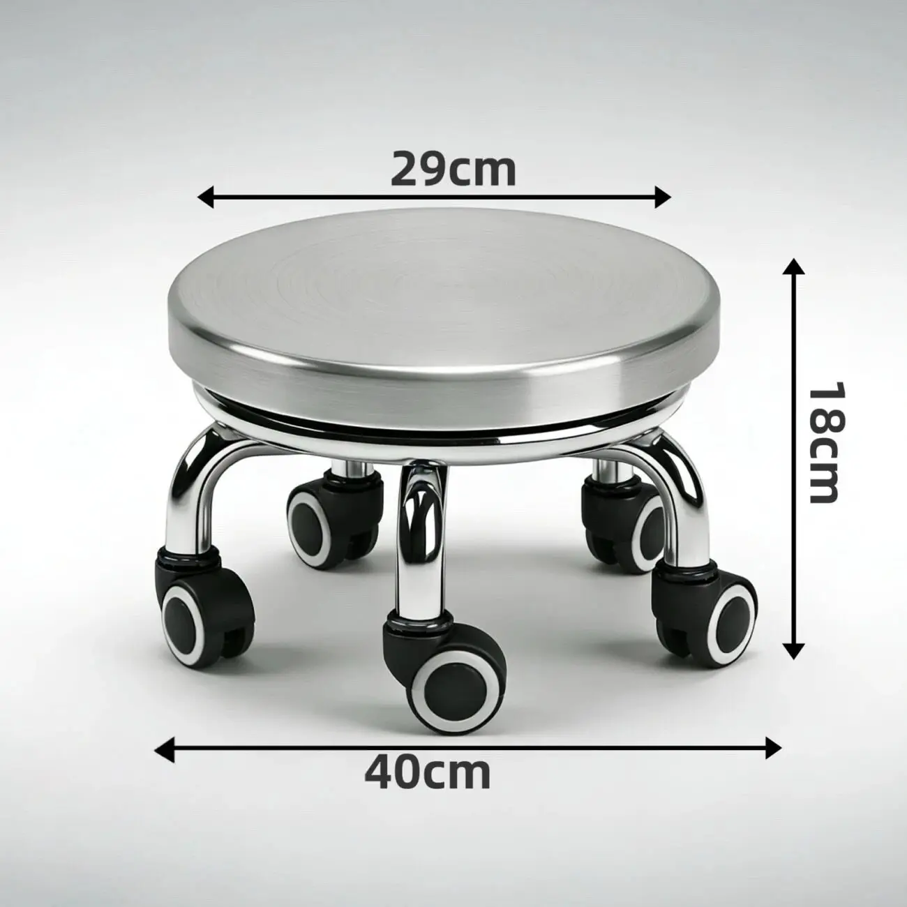 Thickened Stainless Steel Low Stool with Universal Wheels, Heavy-Duty Rolling Seat for Home Chores & Package Opening