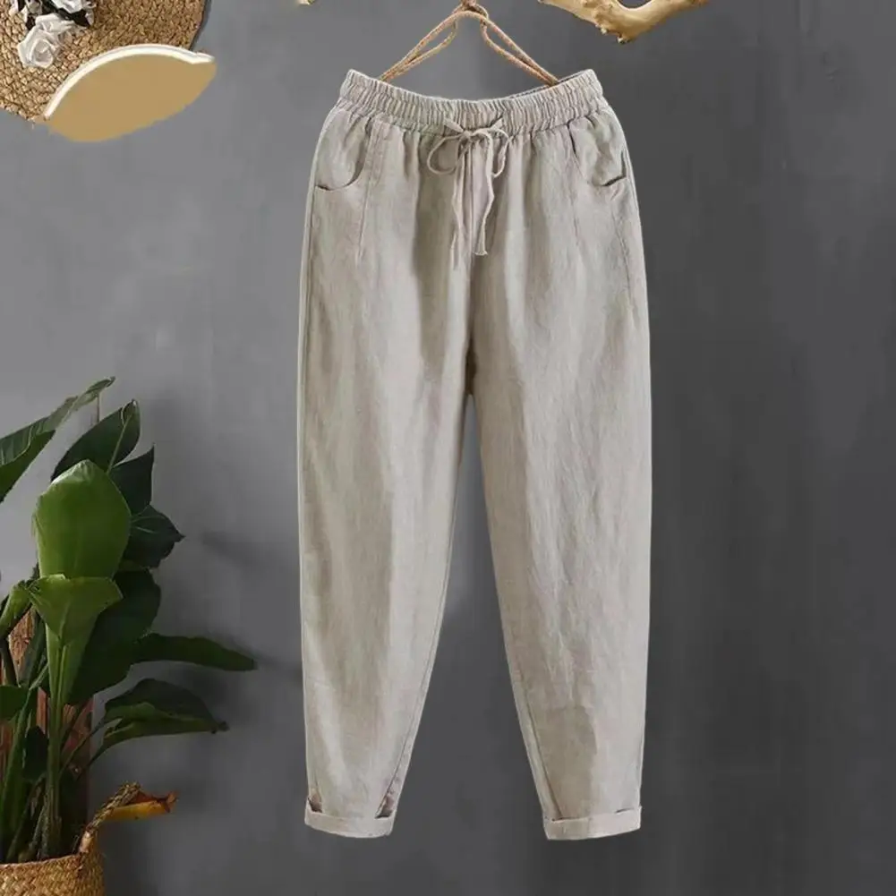 

Spring Summer Pants Comfortable Wide Leg Women's Pants with Elastic Waist Adjustable Drawstring Casual Trousers for Streetwear