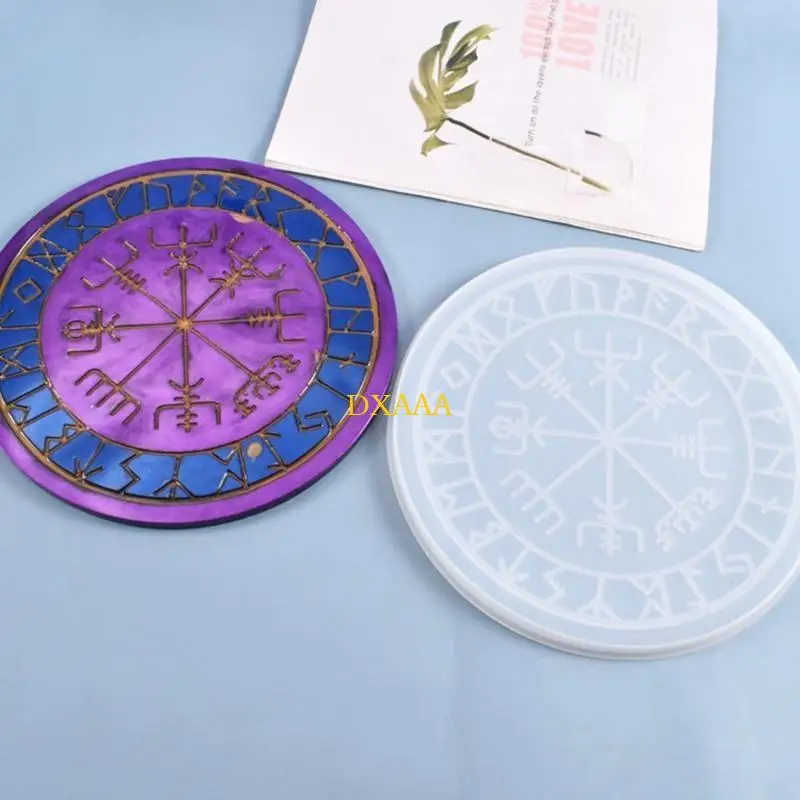 DXAA 2Pcs/Set Runes Symbol Crystal Epoxy Resin Mold for Table Gaming Viking Treasure Circle Divination Board Silicone Mould