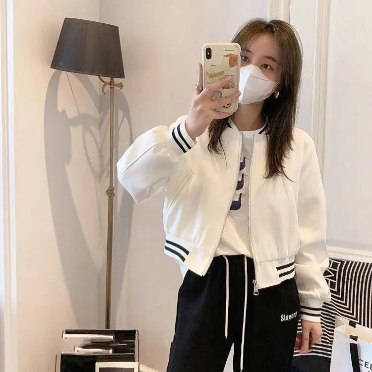 

Korean Sle ort Baseball Jaet Women's Casual Sport Coat Spring Summer New Faion Match All Leisure Top Small Size
