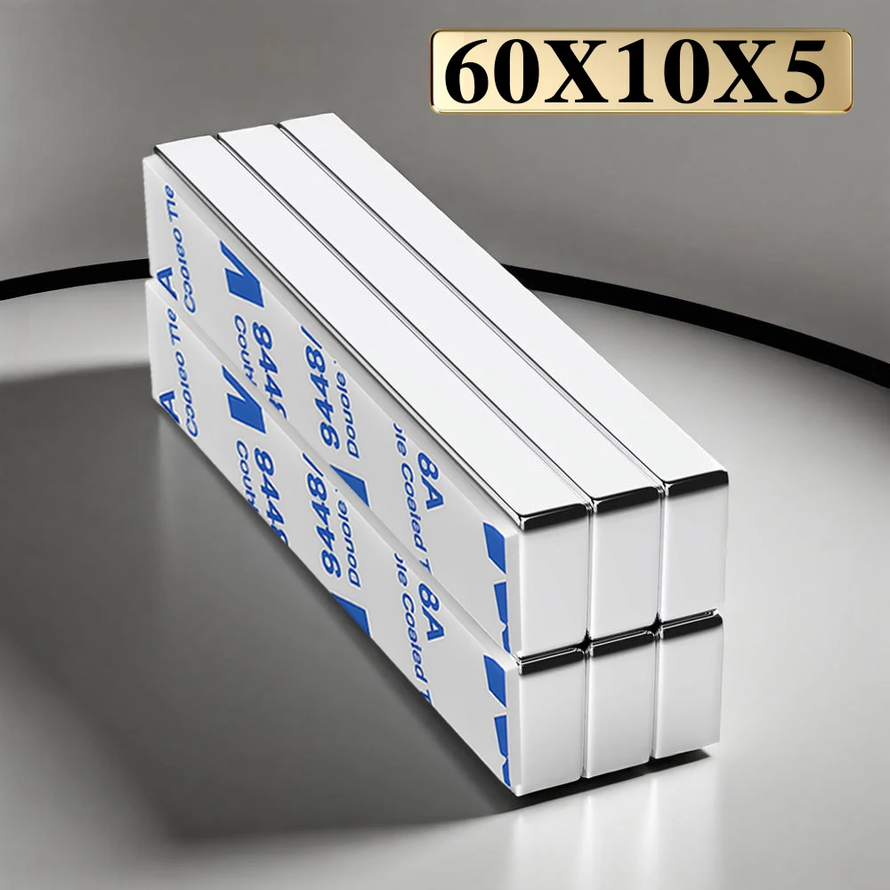 60x10x5mm  Super Powerful Block Neodymium Magnet  With double-sided adhesive Magnet N35 Strong Permanent Magnetic imanes