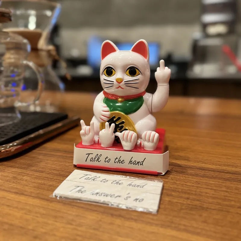 Bizarre Gestures Attract Wealth Cat Statue Living Room Decoration Swinging Lucky Cat Vertical Middle Finger Welcome Home Crafts