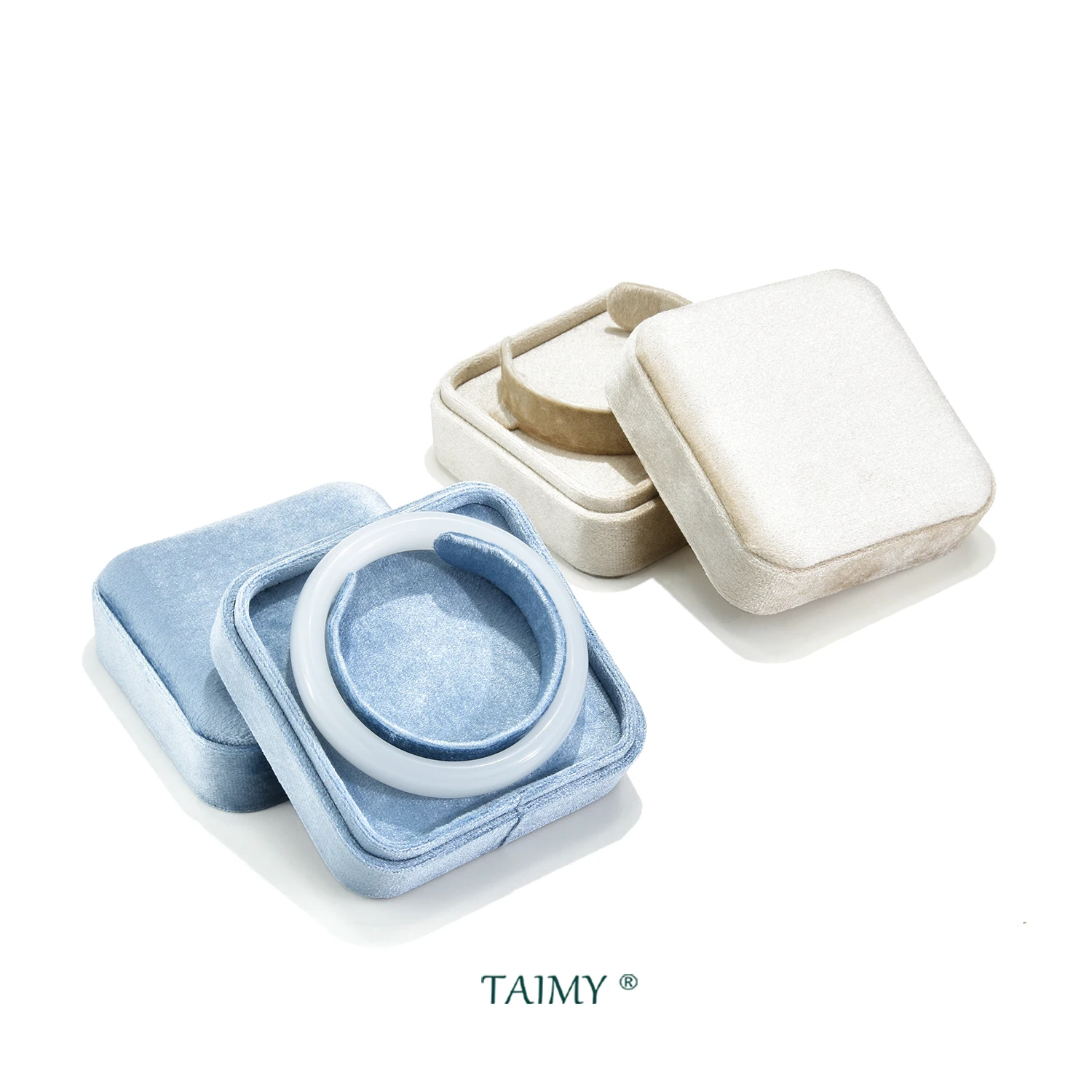 TAIMY Wholesale Velvet Custom Logo Bracelet Holder Display Jewelry Box Suede Presentoir Bracelet Gift Packaging Case