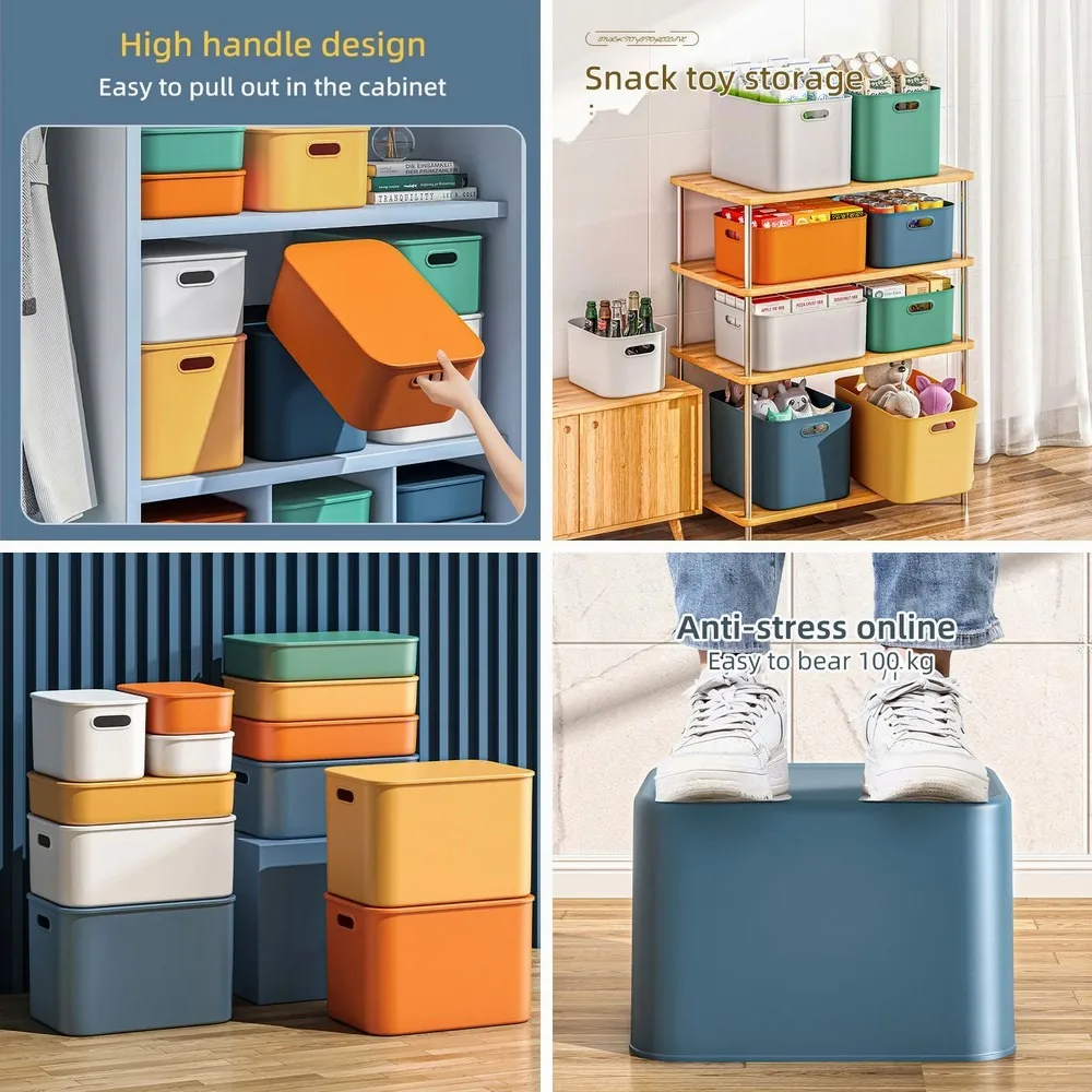 

Colorful Plastic Storage Box with Lid, Stackable Organizer Bins for Toys, Underwear, Socks, Jewelry, Lipstick Containers