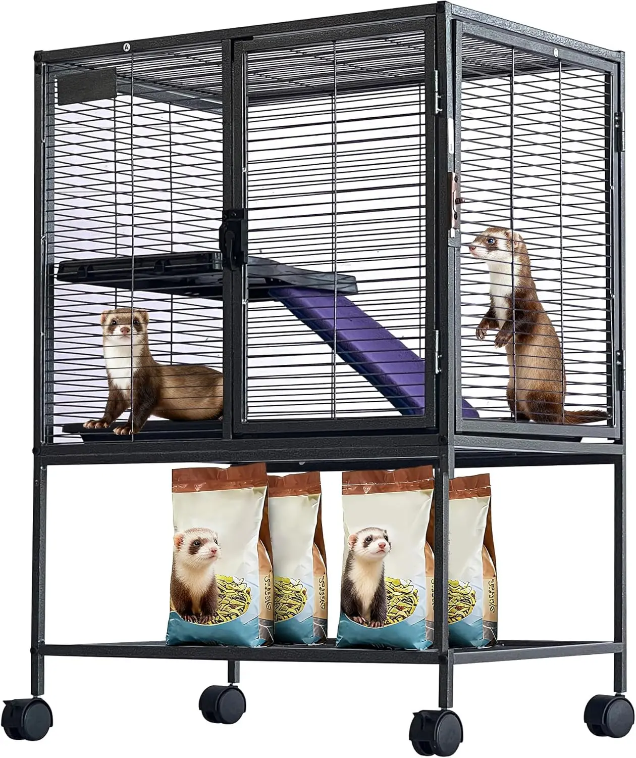 

Multi-Level Metal Small Animal Cage, Removable Tray & Ramp, Lockable, Indoor/Outdoor Use,for Ferrets, Hamsters, Chinchillas