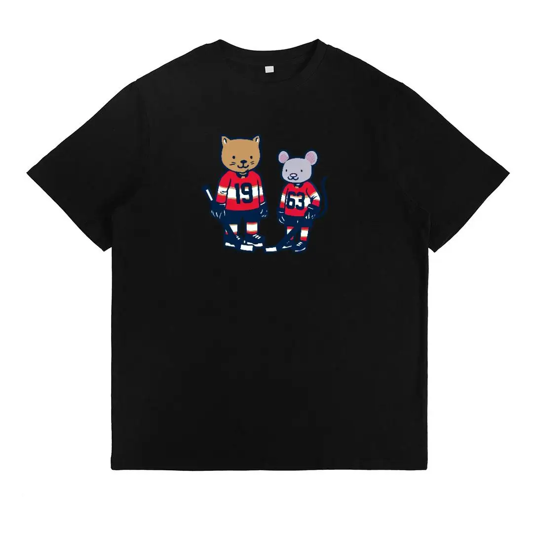 

T - Shirt With Cute Hockey - Themed Cat And Mouse Graphics, Numbered “19” And “63”, For A Sporty, Playful Vibe.