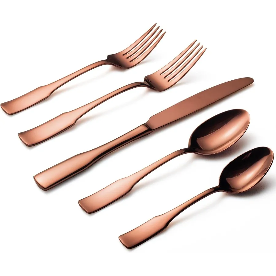 

Kate Rose Gold Mirror 40Piece Silverware SetService for 8 Stainless Steel Flatware Set Mirror Cutlery Set Dishwasher Safe