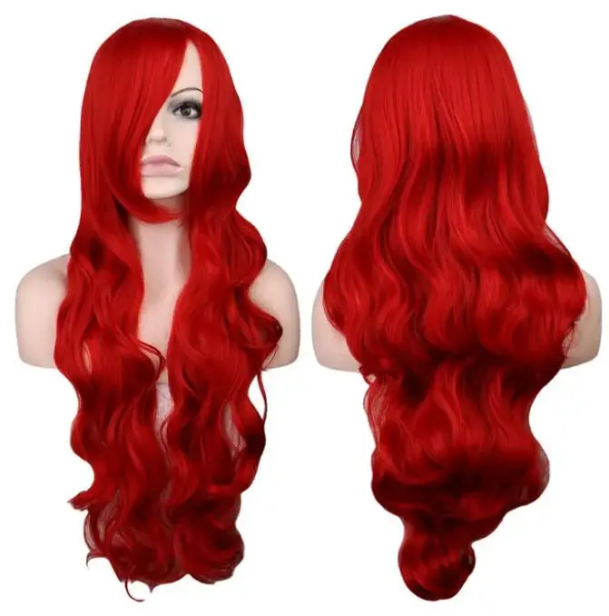 Lange Golvende Cosplay Zwart Paars Wit Rood Roze Blauw Blond Oranje Strook Grijs 80 Cm Synthetisch Haar Pruiken