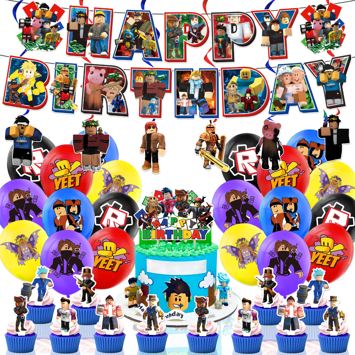 Roboter Junge Geburtstag Party Thema Dekor Geschirr Set Roblox Poster Kuchen Topper Ballon Notizblock Platte Tasse Hintergrund Party Liefert