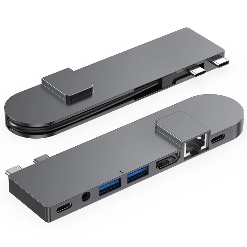 Typec 7-in-1 docking station computer hub network interface card 100w fast charging CNC fine engraving aluminum alloy shell