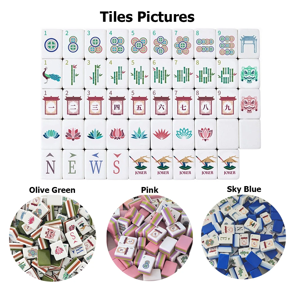 Luxury Olive Green American Mahjong Set Blue Mah Jongg Travel Sets Premium Acrylic Pink Engraved Mahjong Tiles for Party Games