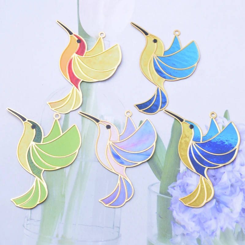 6 Stück AD3349 Neues Design Messing Vergoldete Bunte Kolibri-Anhänger Bemalte Niedliche Tieranhänger Schmuck Ohrring-Zubehör – Detail 4
