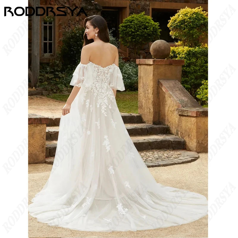 RODDRSYA-Vestidos De Novia bohemios con hombros descubiertos para mujer, vestido De Novia elegante con escote Corazón, Apliques De encaje, línea AVestidos De Novia bohemios con hombros descubiertos para mujer, vestido