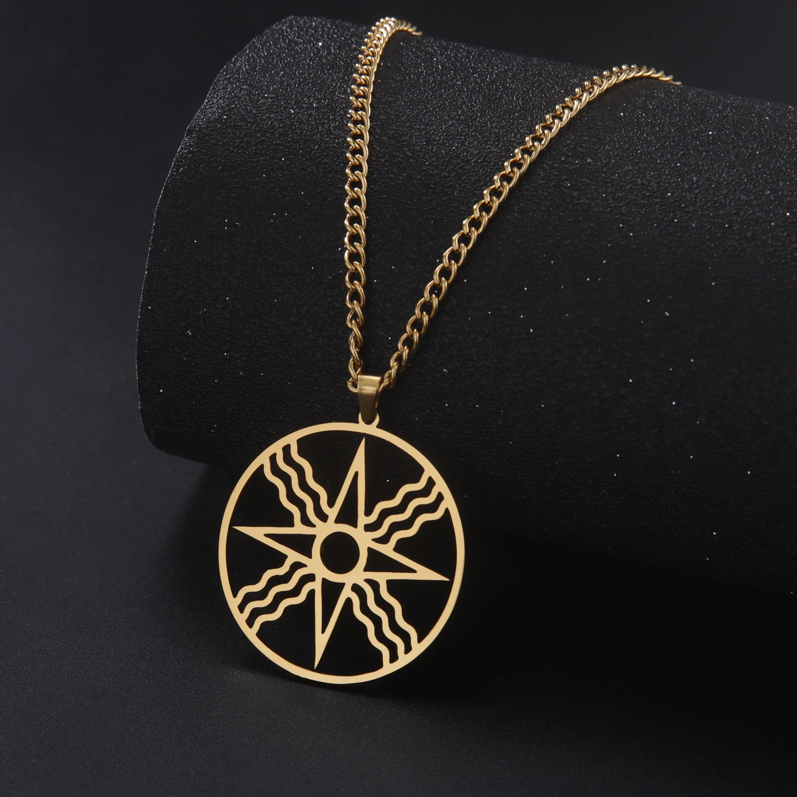 Shamash Sun Symbol God Amluet Pendant Necklace for Women Man Stainlesss Steel Mesopotamia Assyrian Jewelry Birthday Party Gifts