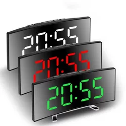 Creative Curved Electronic Clock LED Large Mirror Alarm Clock Silent Smart Desktop Clock Living Room Mirror Clock