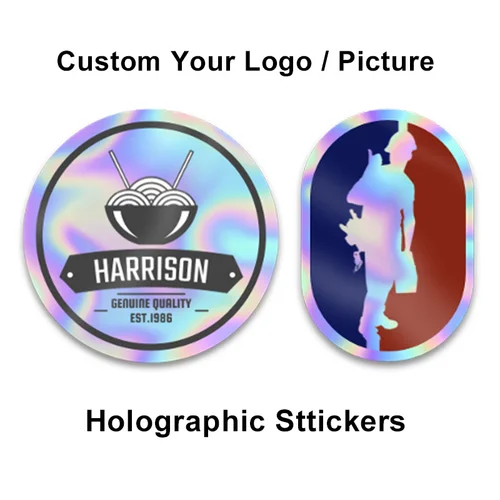 Pegatinas holográficas personalizadas, logotipo impermeable de PVC, vinilo, diseño de dibujos animados, marca decorativa, corte de ordenador portátil, pegatina personalizada para negocios