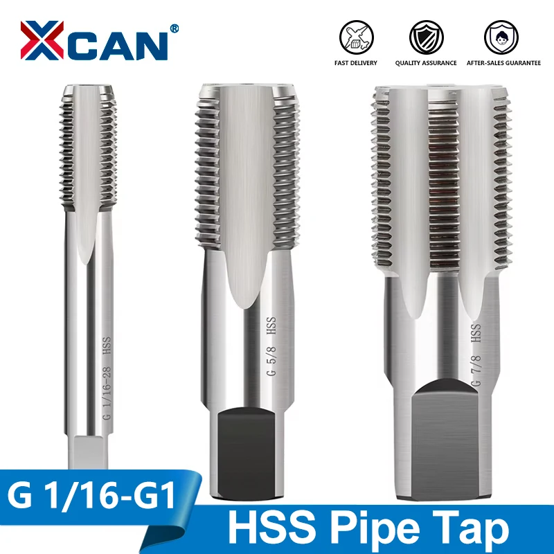XCAN 1 Stück HSS Rohrgewindebohrer G1/16 G1/8 G1/4 G3/8 G1/2 G5/8 G3/4 G7/8 G1 BSP Metall-Gewindebohrer Gewindeschneidwerkzeuge Handwerkzeuge
