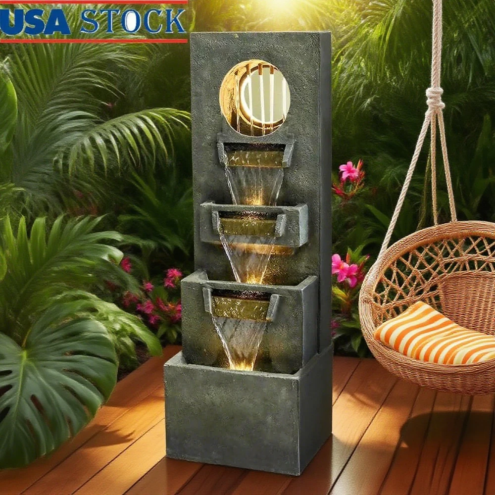 

39.3 Inch Indoor Relaxing Floor Fountain 4-Tier Water Feature with LED Light Pump Garden Patio Modern Outdoor Waterfall Fountain