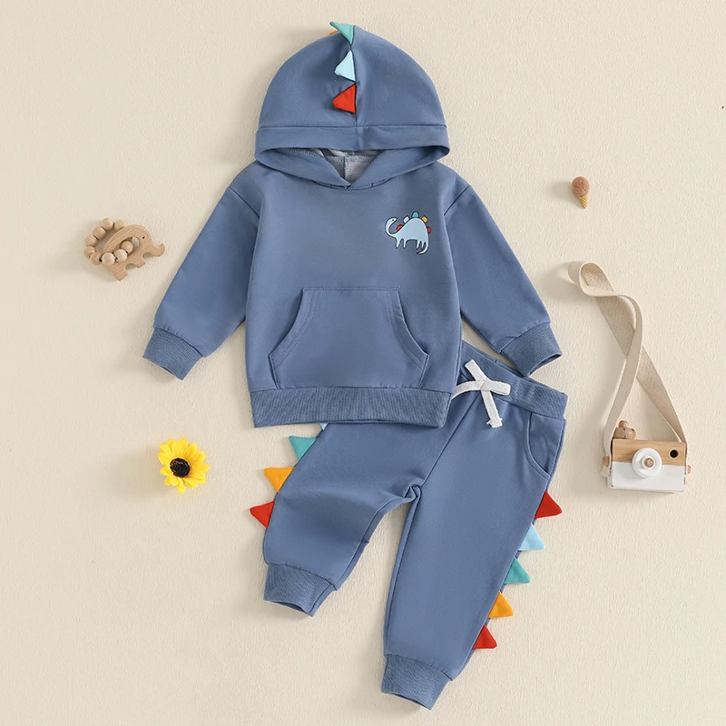 1-5Years Kids Baby Boy Autumn Activewear Outfits Long Sleeve Dinosaur Print Hoodies and Sweatpants 2Pieces Sets for Toddlers