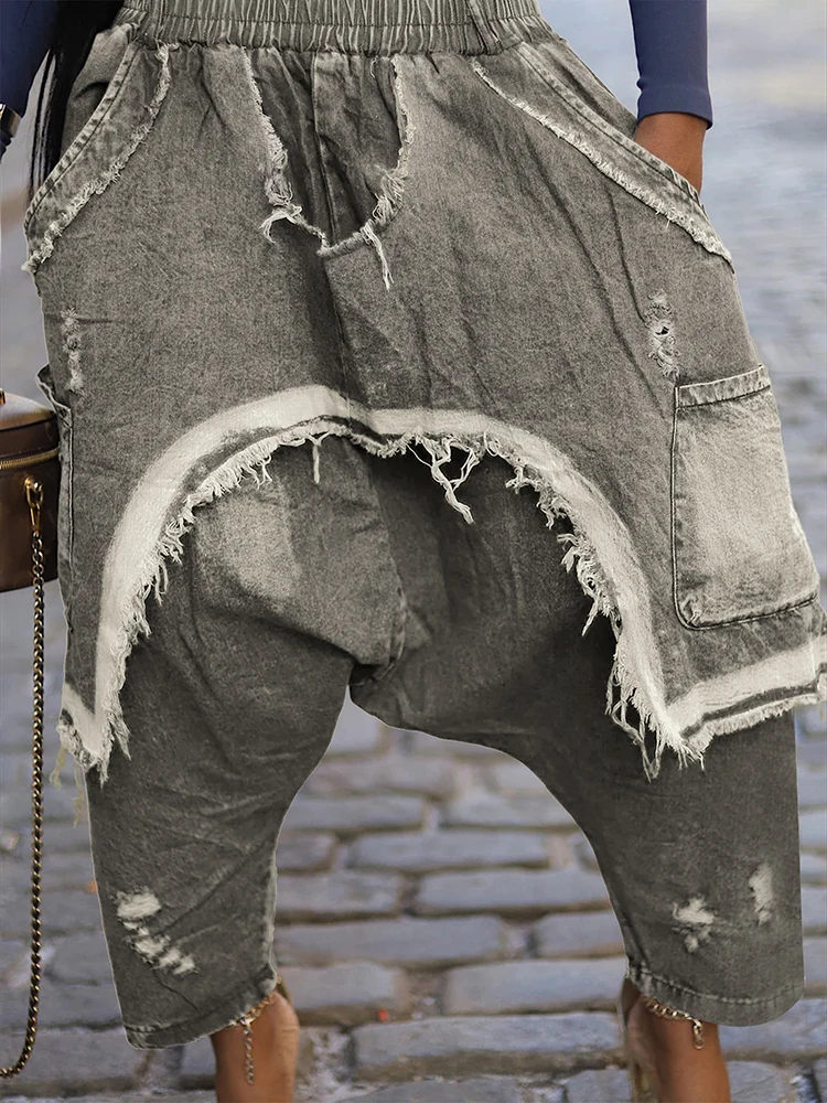 Damskie jeansy 2025 wiosna jesień elastyczna talia luźne kieszenie dżinsowe spodnie typu harem modne luźne codzienne długie spodnie dżinsowe