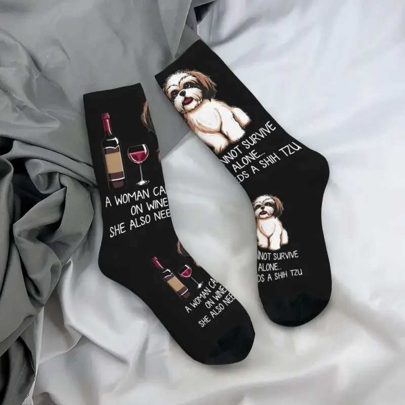 Y2K Novelty Men'S Funny Shih Tzu Dog And Wine Dress Unisex Warm Comfortable 3D Printed Cartoon Puppy Crew Socks