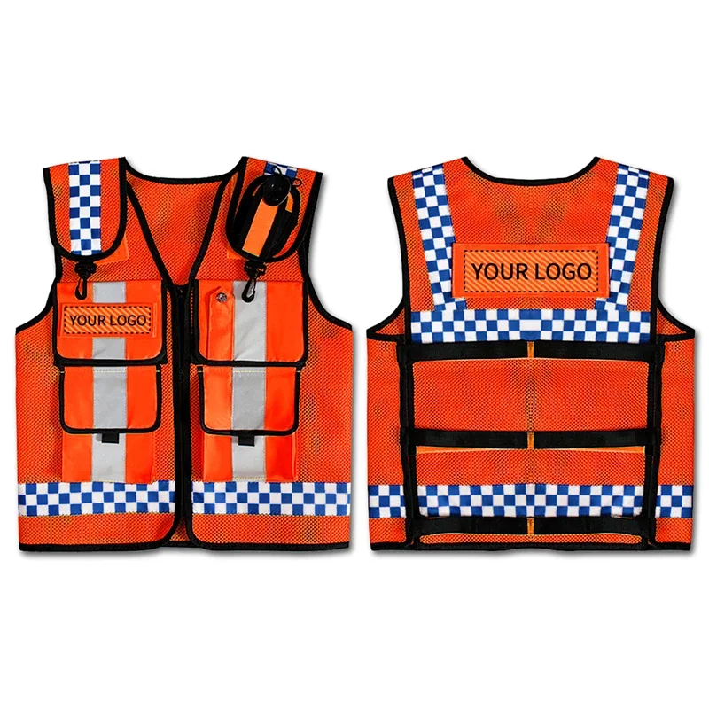 

Police Reflective Vest High Visibility Reflective bonded multiple pockets Vest Mens Construction Worker Night Runner Safety Vest