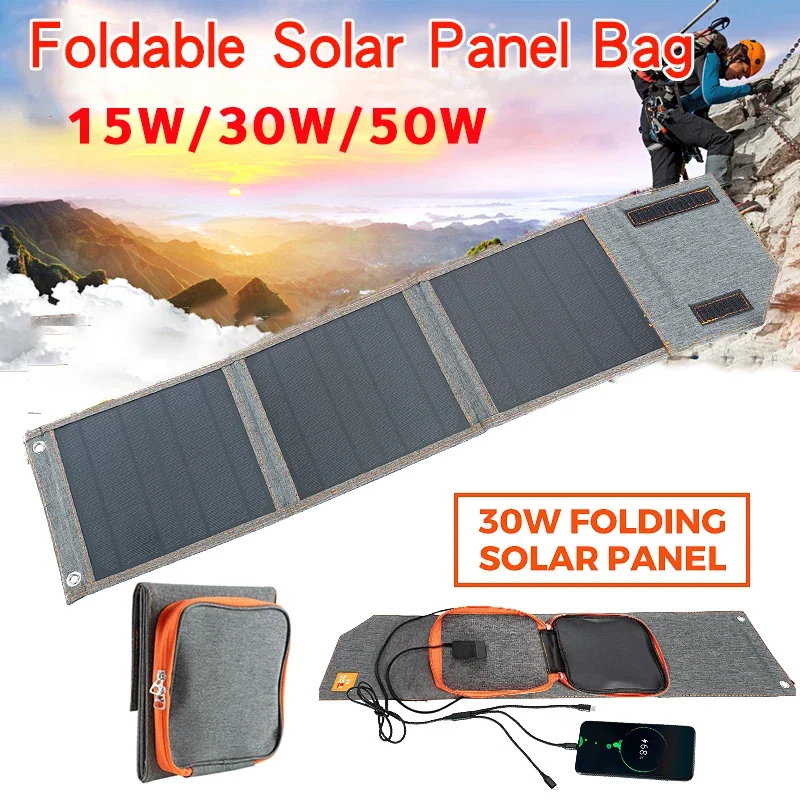 painel solar dobravel bolsa saida usb 15w 50 5v carregador de bateria solar a prova impermeavel agua relogio do telefone inteligente banco potencia para viajar caminhadas 01