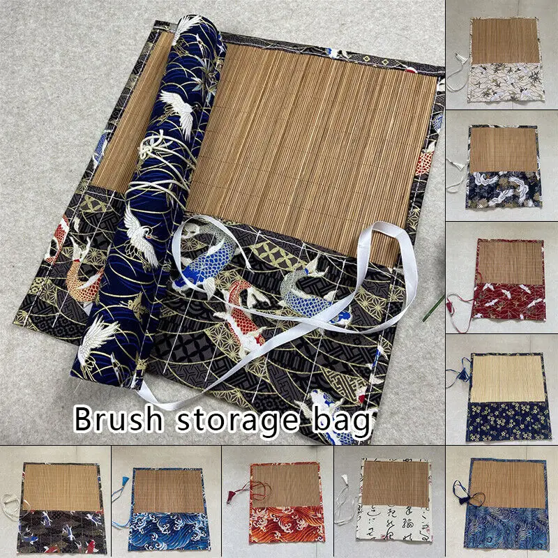 36x33cm Retro Painting Brush Holder Storage Calligraphy Pen Case Bamboo Rolling Bag Simple Portable Pencil Case New