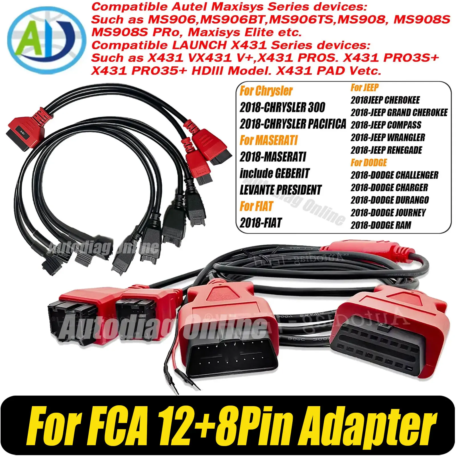 For Chrysler/JEEP/Dodge Vehicles Automatic OBD2 Scanner Connector Cable For FCA 12+8 Pin OBD2 Diagnostic Cable For Xtool Scanner